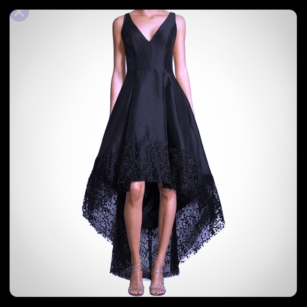 Betsy & Adam Hi-Lo Embroidered Gown. Black. Sz 8